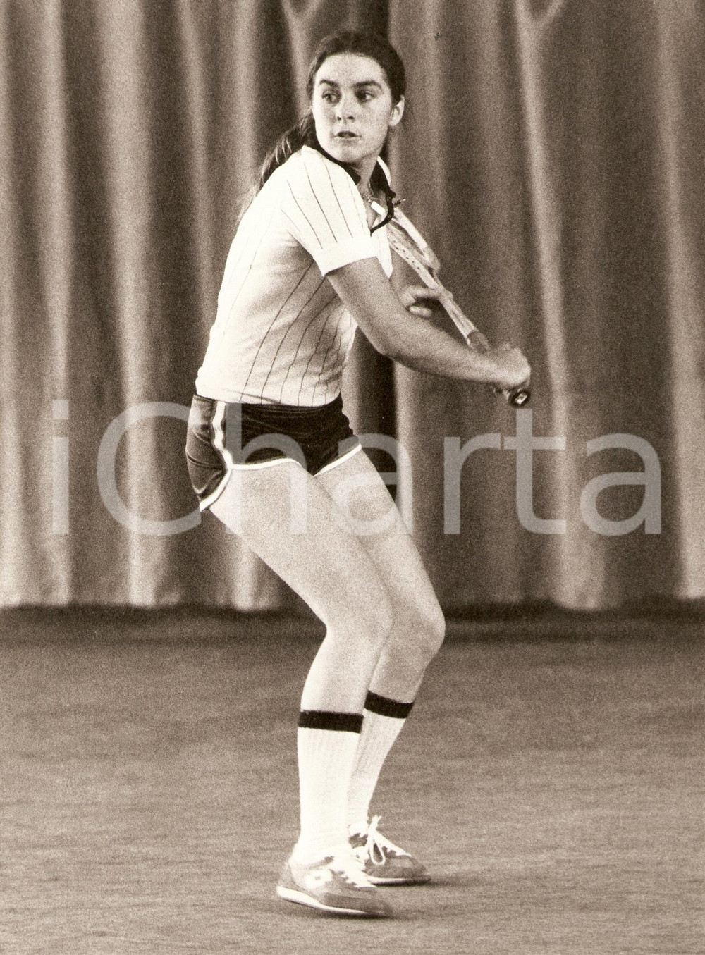 Fotografia d epoca originale 1985 ca MILANO Tennis Rovescio di Sabina SIMMONDS Sponsor LOTTO Fotografia 1
