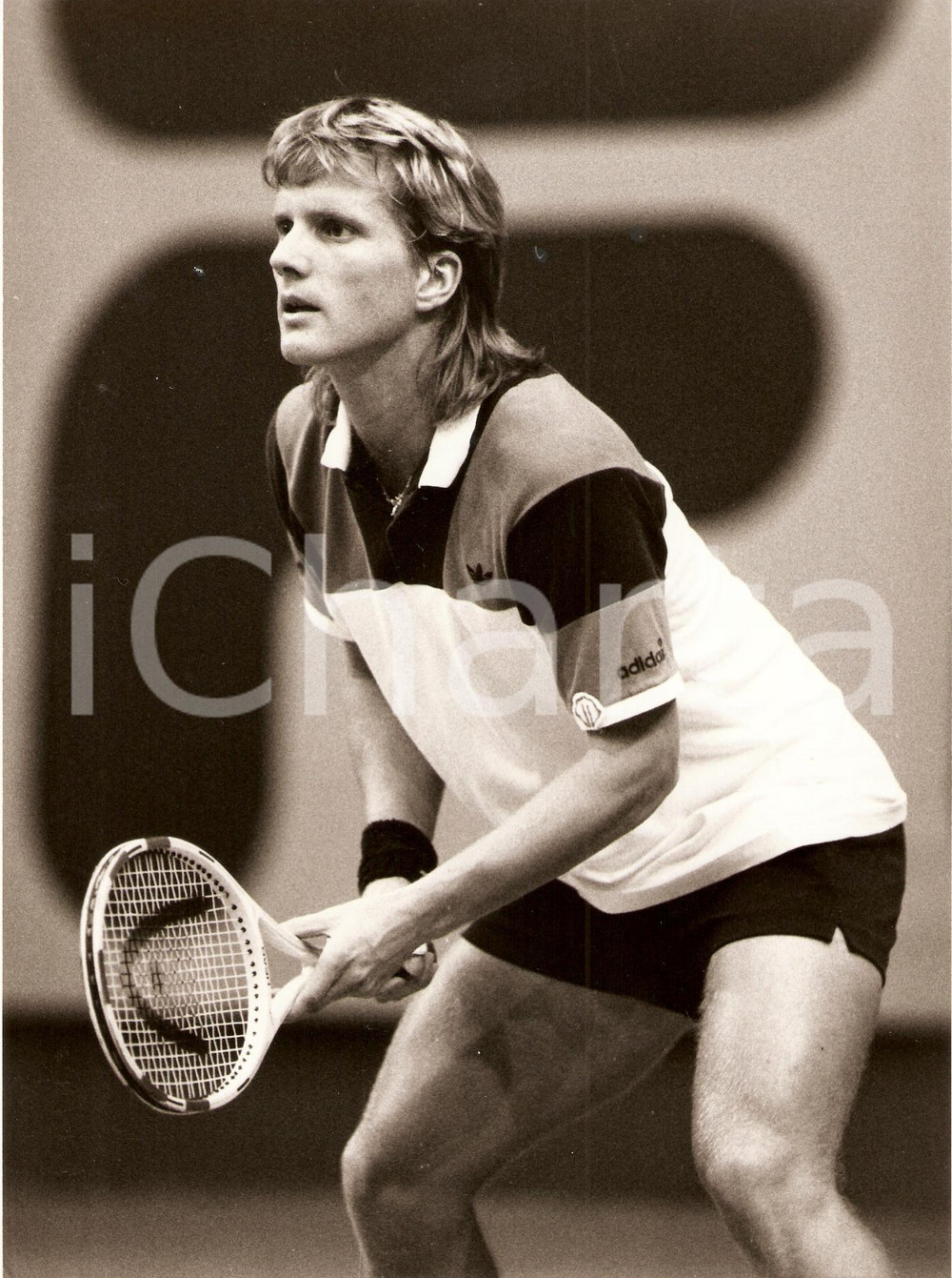 Fotografia d epoca originale 1980 ca JUGOSLAVIA Tennis Marko OSTOJA durante un incontro Sponsor ADIDAS Foto 1