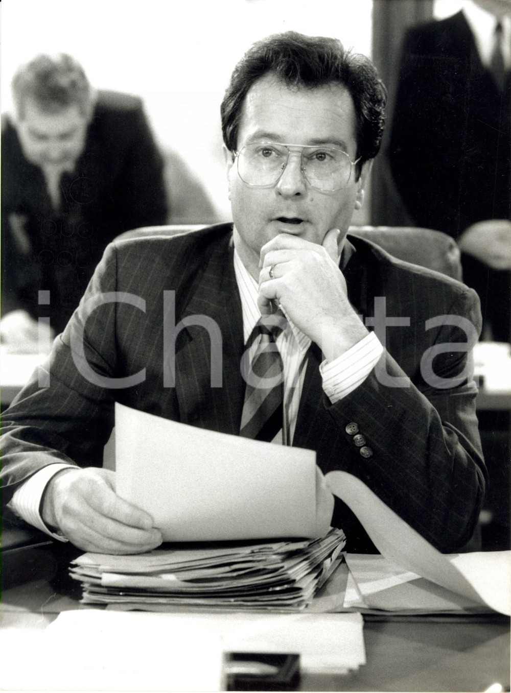 Fotografia d epoca originale 1990 ca BERLIN Ministro Giustizia Klaus KINKEL  Riunione Gabinetto federale 1