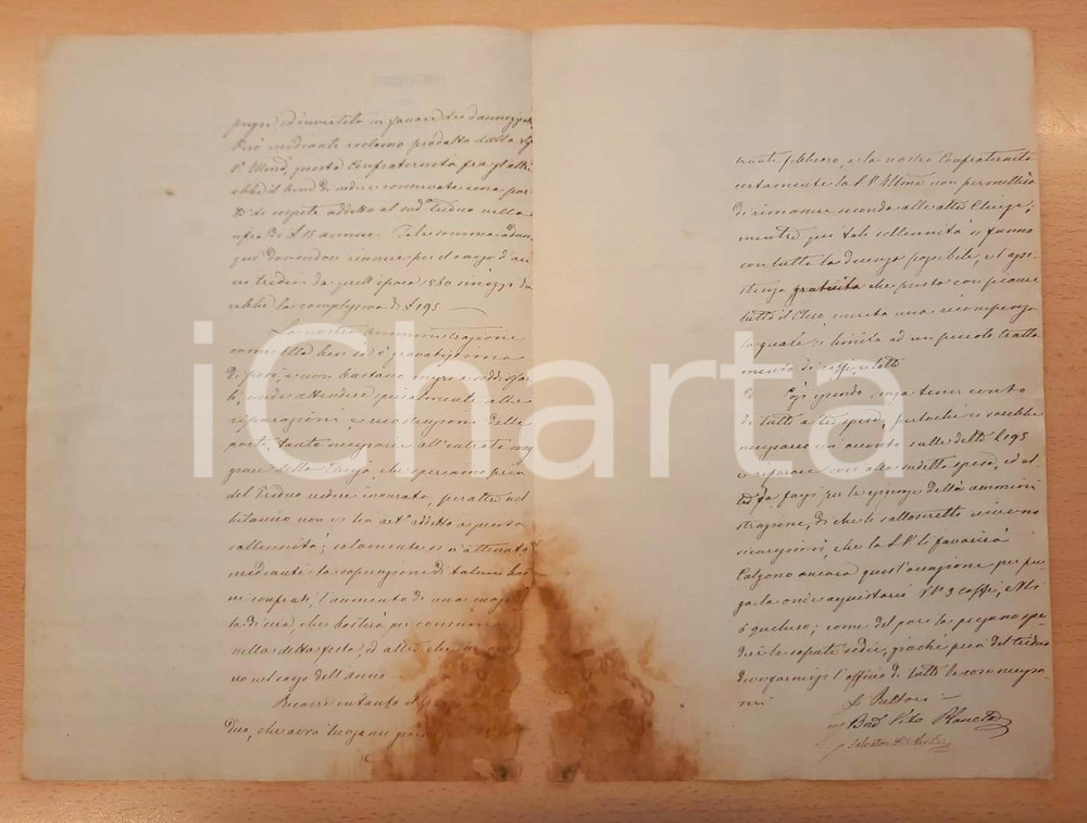 Documento originale, autentico 1874 SAMBUCA Barone Vito PLANETA  Confraternita oberata da pesi DANNEGGIATO 1