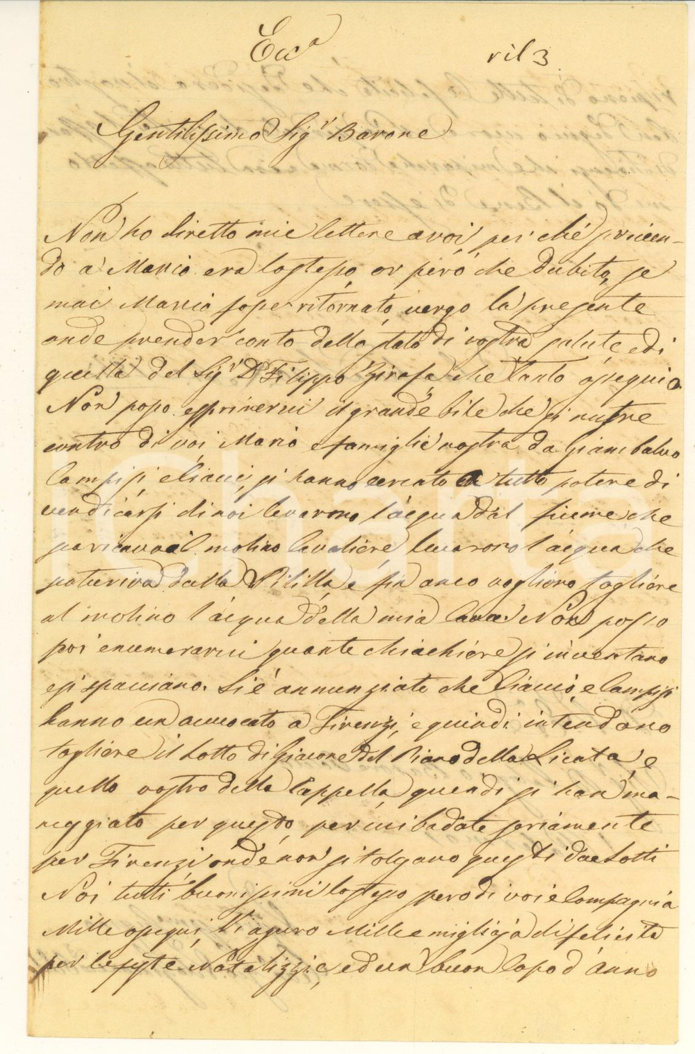 Manoscritto, lettera originale 1867 SAMBUCA Giovan Vito GIACONE barone ODDO e i nemici che gli tolgono l acqua 1