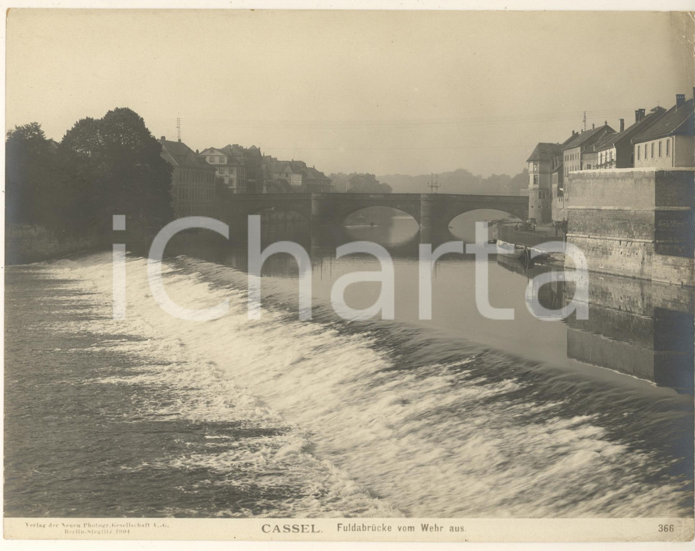 Fotografia d epoca originale 1904 CASSEL GERMANY Fuldabrucke vom Wehr aus.  Fotografia n°366 1