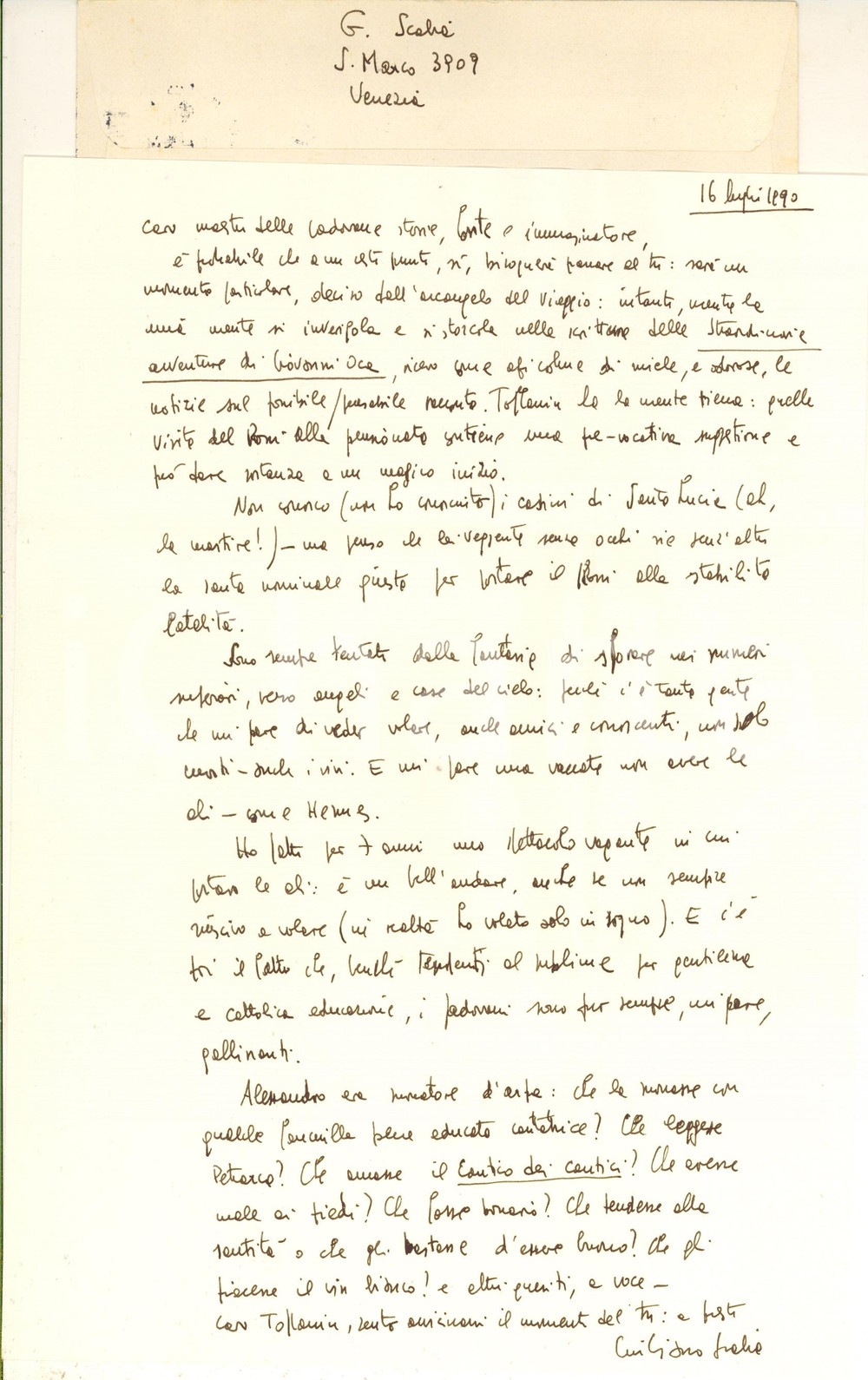 Autografo originale 1990 VENEZIA Giuliano SCABIA  Desiderio di volare e Nane Oca AUTOGRAFO 1