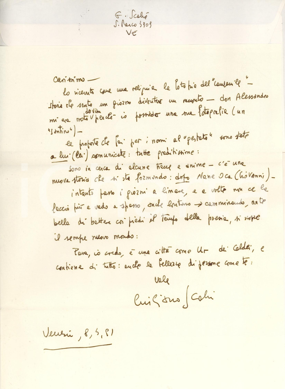 Autografo originale 1991 VENEZIA Giuliano SCABIA al lavoro su una nuova storia  AUTOGRAFO 1