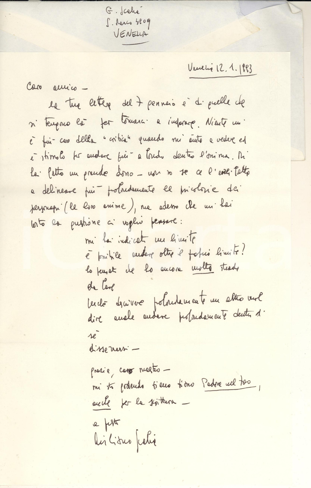 Autografo originale 1993 VENEZIA Giuliano SCABIA  Andare oltre il proprio limite?  AUTOGRAFO 1