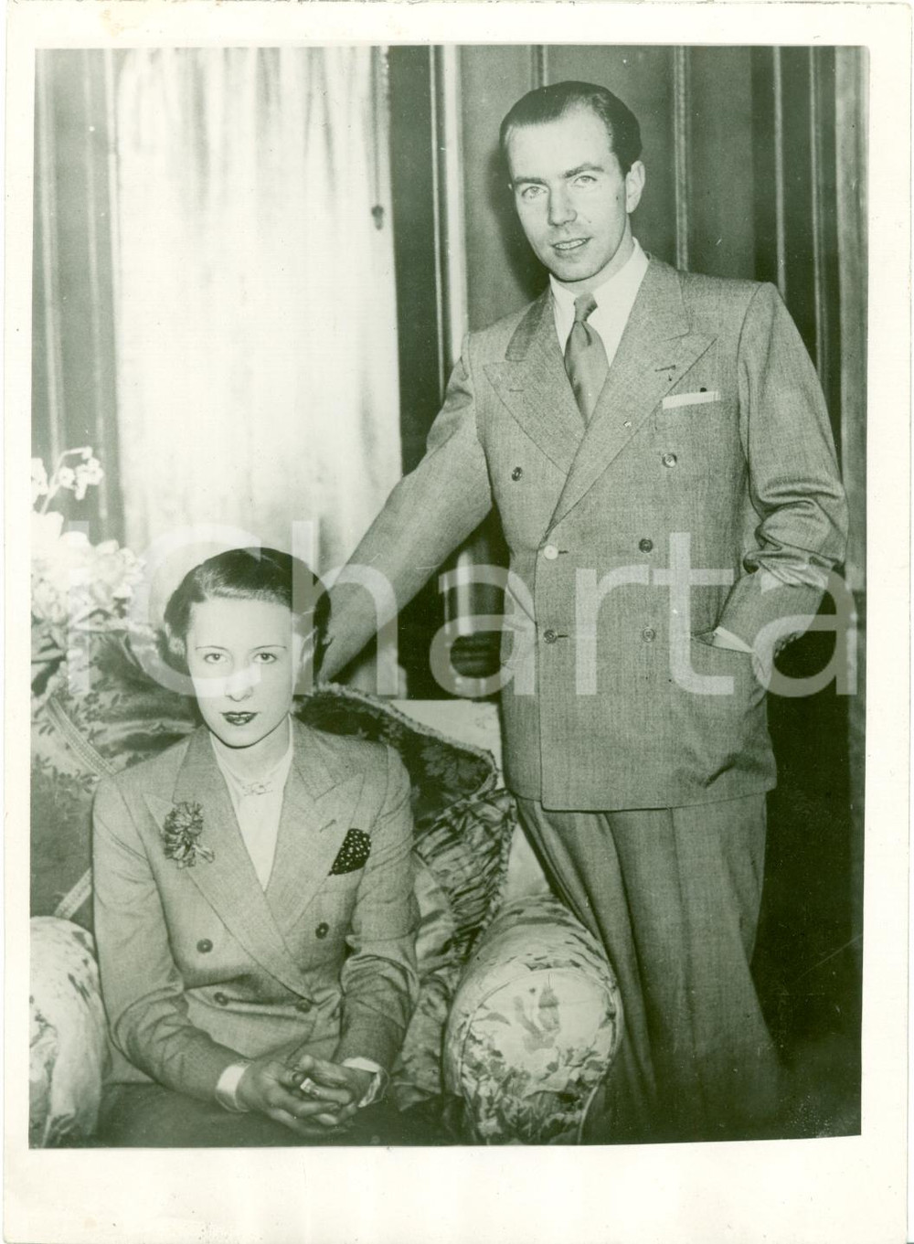 Fotografia d epoca originale 1934 SVEZIA Principe Sigvard BERNADOTTE Erika PATZEK matrimonio morganatico FOTO 1