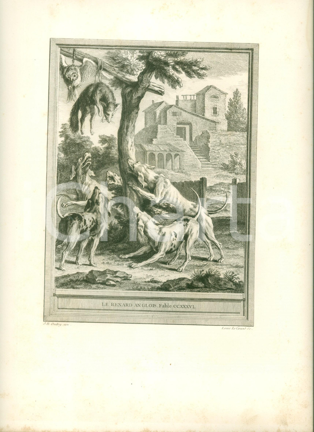 Stampa, bozzetto originale 1760 Jean DE LA FONTAINE Le renard anglois Stampa JeanBaptiste OUDRY 1