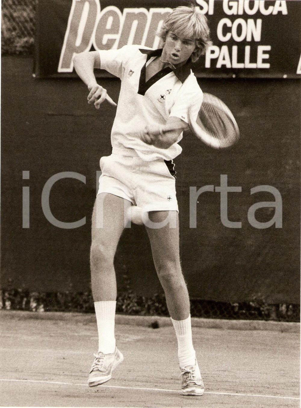 Fotografia d epoca originale 1980 ca TENNIS Mark HARTNETT durante un match Palline PENN Fotografia 1