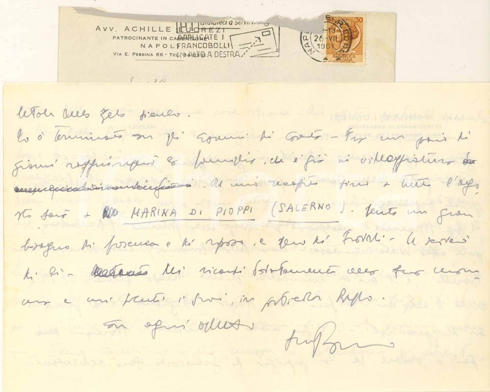 Autografo originale 1961 NAPOLI Bruno LUCREZI e la scrittura delle poesie  AUTOGRAFO 1