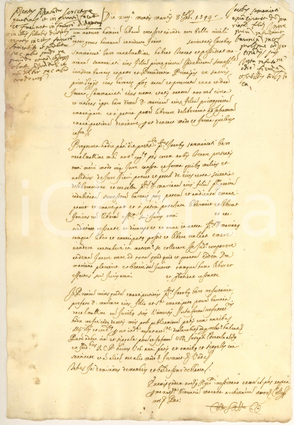 Documento originale, autentico 1594 PALERMO Emancipazione barone Mariano SAMMANIATI dal padre Giacomo 1