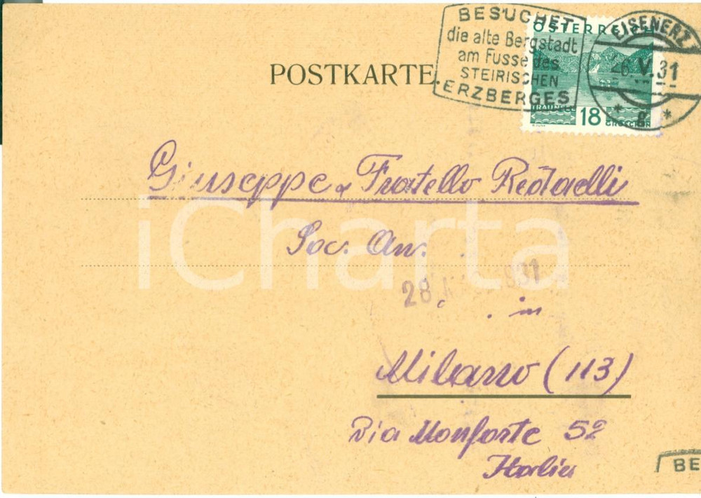 Cartolina originale da collezione 1931 EISENERZ Società Oesterreichische Alpine Montangesellschaft Cartolina 1 1