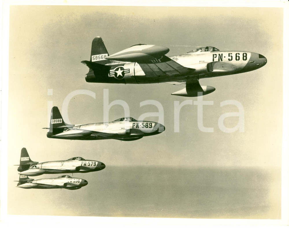 Fotografia d epoca originale 1950 ca U.S.A.F. 94th Fighter Squadron HAT IN THE RING Stormo aerei FOTO 1