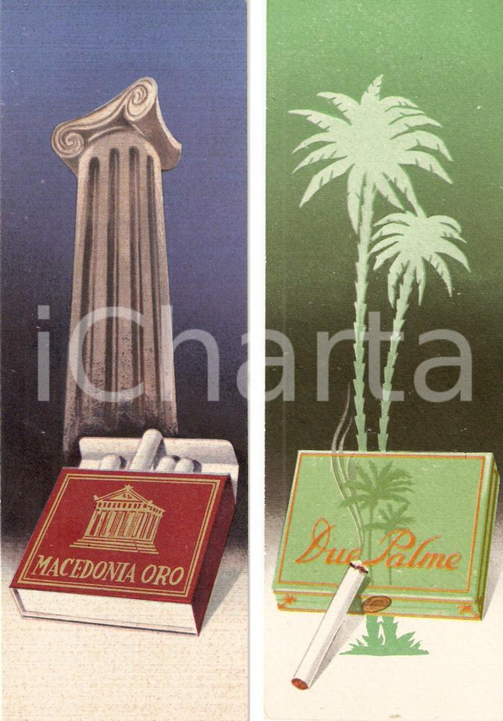 Oggetto da collezione cartaceo 1940 ca Sigarette coloniali DUE PALME /MACEDONIA ORO Segnalibro pubblicitario 9 1