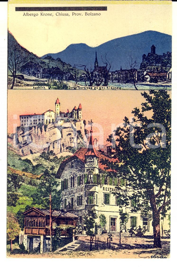Cartolina originale da collezione 1920 ca CHIUSA BZ L albergo KRONE Cartolina ILLUSTRATA 3 1