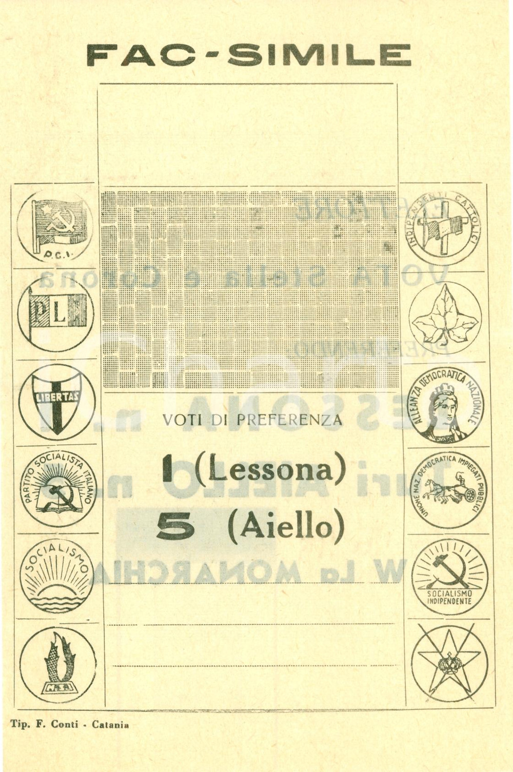 Materiale pubblicitario d’epoca 1948 CATANIA Elezioni politiche  Alessandro LESSONA Turi AIELLO Stella e Corona 1
