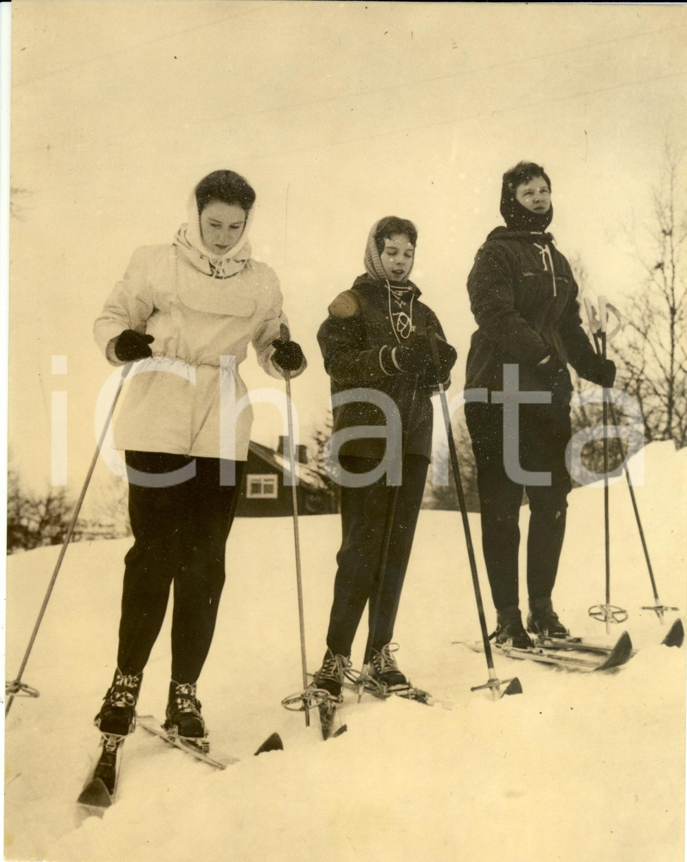 Fotografia d epoca originale 1959 GAUSDAL / NORVEGIA Benedetta Margherita Annamaria di DANIMARCA sugli sci 1