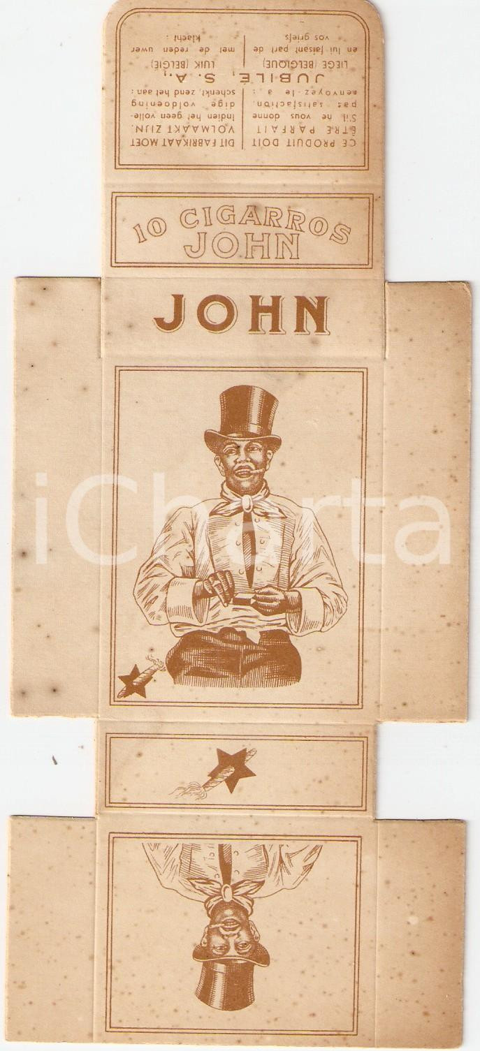 Oggetto da collezione cartaceo 1930 ca LIEGI BELGIO Cigarros JOHN Scatola non assemblata ILLUSTRATA 1
