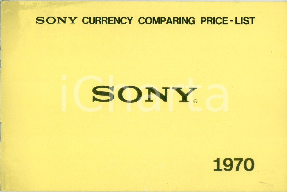 Materiale pubblicitario d’epoca 1970 SONY Currency Comparing PriceList Convertitore prezzi Pubblicazione 1