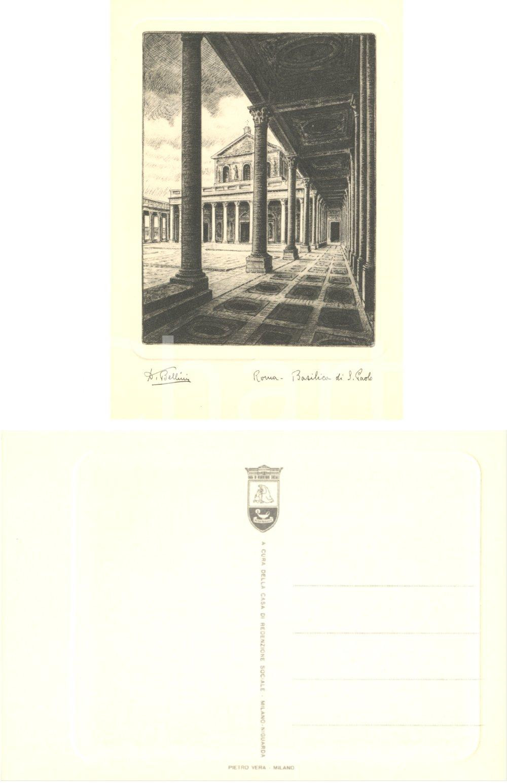 Cartolina originale da collezione 1955 ca ROMA Basilica SAN PAOLO  Inc. BELLINI Casa redenzione sociale NIGUARDA 1