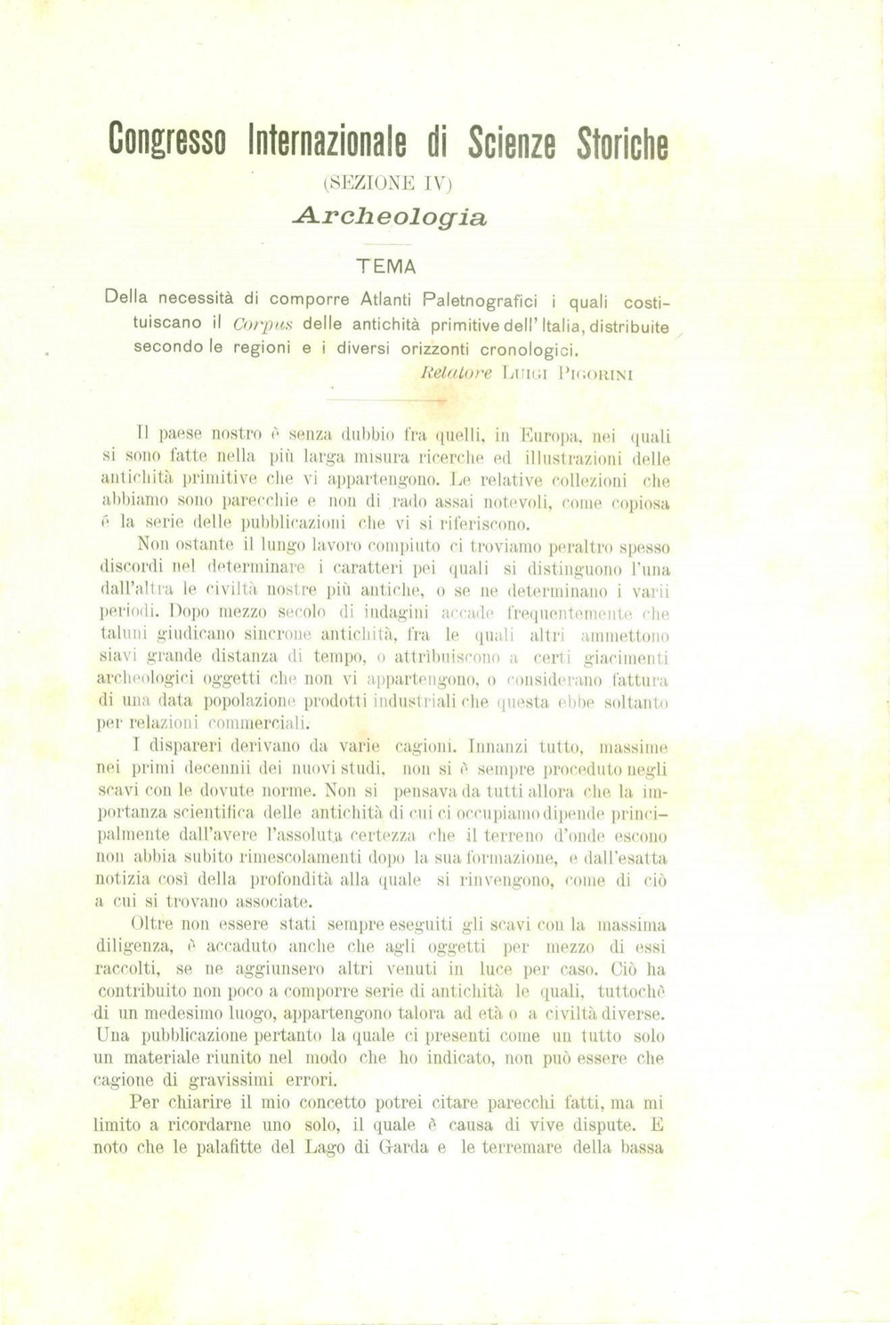 Documento originale, autentico 1903 ROMA Intervento Luigi PIGORINI  Congresso Internazionale Scienze Storiche 1