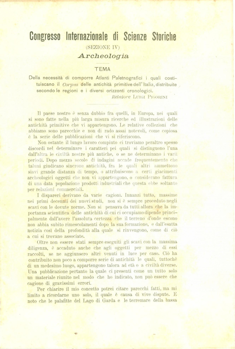 Documento originale, autentico 1903 ROMA Intervento Luigi PIGORINI Congresso Internazionale Scienze Storiche 1