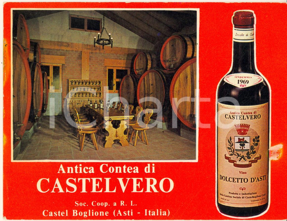 Cartolina originale da collezione 1975 ca CASTEL BOGLIONE Antica Contea CASTELVERO Dolcetto ASTI Cartolina FG NV 1