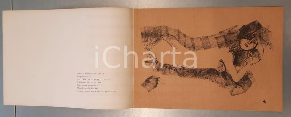 1963 MILANO Galleria ARTECENTRO Mostra Franz MARANGOLO *Catalogo illustrato Pubblicazione spillata, originale d'epoca, illustrata b/n e a colori.Si tratta del catalogo della mostra.PAGINE: 12 CONDIZIONI:GOOD/buono lievi macchieFORMATO: 30x21 cm originale e autentica 1