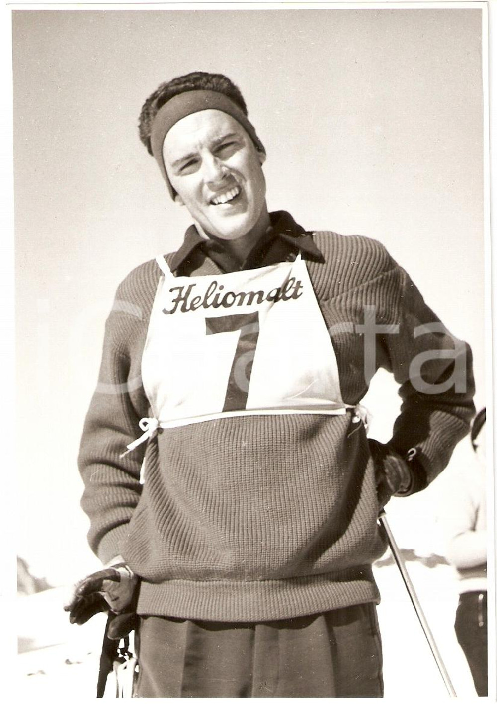 Fotografia d epoca originale 1950 ca SWITZERLAND Campionati SCI ALPINO Ritratto di Nando PAJAROLA Foto 2 1