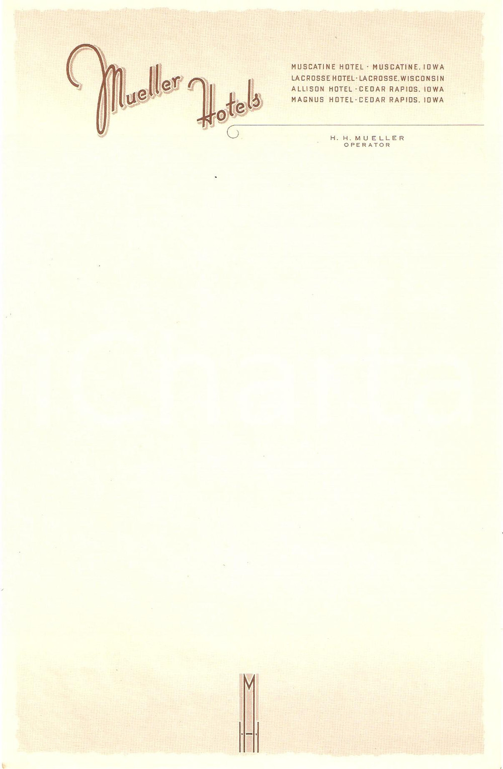 Materiale pubblicitario d’epoca 1950 ca IOWA  WISCONSIN USA Mueller Hotels Carta intestata 4 1