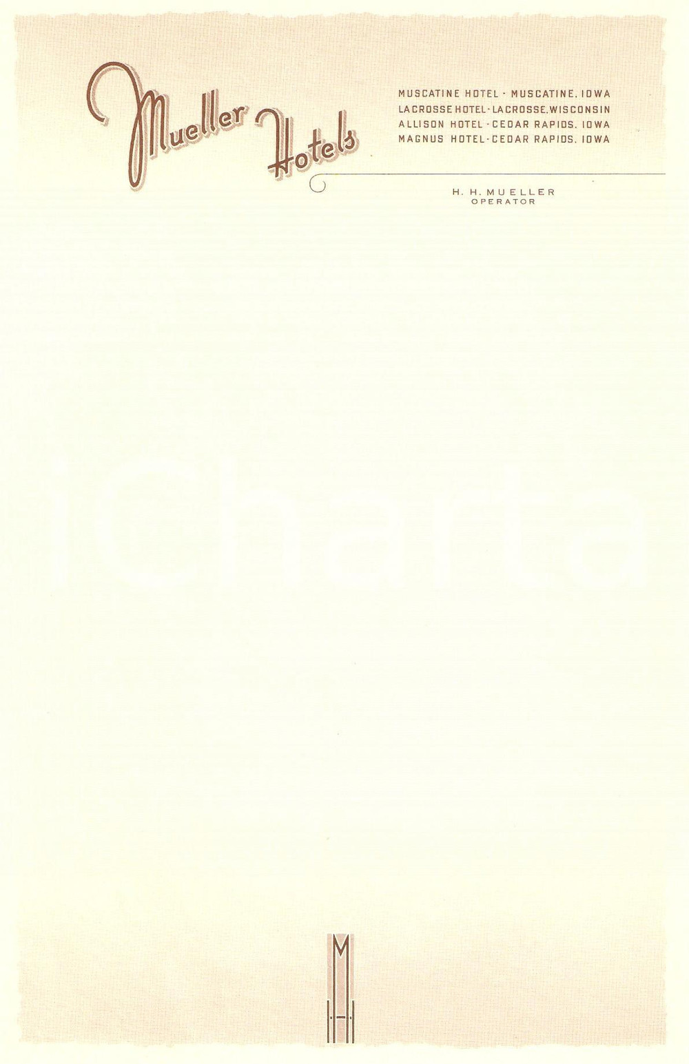 Materiale pubblicitario d’epoca 1950 ca IOWA  WISCONSIN USA Mueller Hotels Carta intestata 2 1