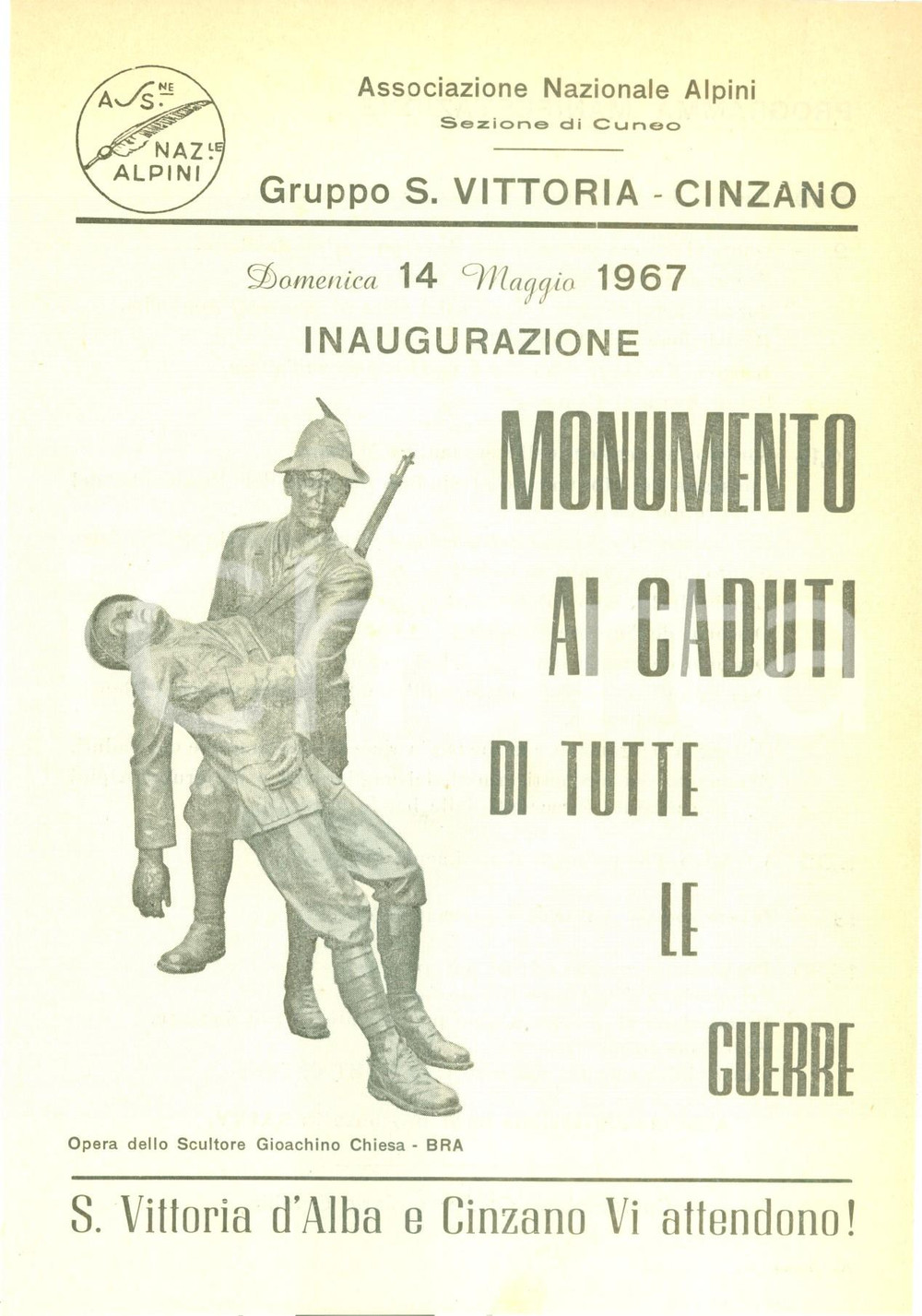 Documento originale, autentico 1967 CINZANO CN Inaugurazione monumento ai Caduti Gruppo Alpini SANTA VITTORIA 1