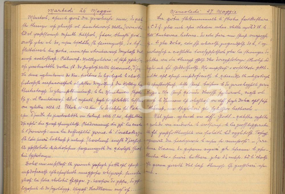 1931 Luigi GREA Diario personale in scrittura cifrata - CURIOSO 350 pp. Curioso diario manoscritto redatto da Luigi Grea (funzionario delle ferrovie e cicloamatore) in una scrittura cifrata che utilizzava con amici e familiari, allo scopo di tutelare la propria vita privata.Il diario, di natura privata, è tenuto in forma giornaliera e contiene, nella parte finale, la contabilità personale.Copertina rigida in cartoncino 3/4 tela.PAGINE: 350 circa CONDIZIONI:FAIR/discreto buone condizioni interne, macchie di umidità in copertina originale e autentica 1