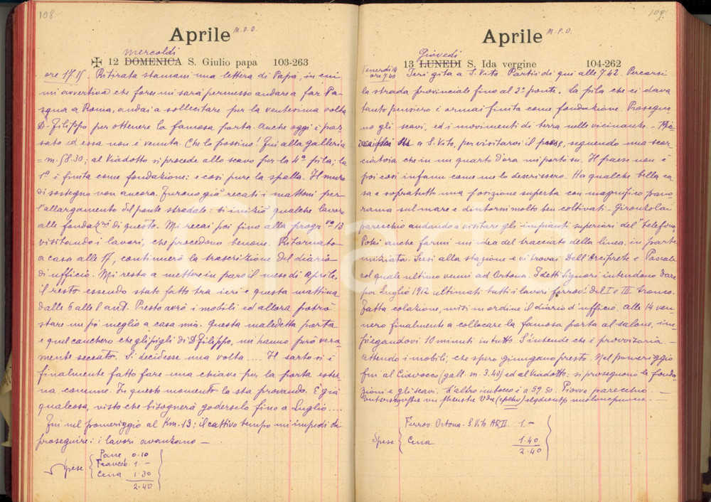 1908 Luigi GREA Diario di un ferroviere con parte in scrittura cifrata - 500 pp. Curioso diario manoscritto di Luigi Grea (funzionario delle ferrovie e cicloamatore), redatto per circa la metà del testo in una scrittura cifrata che utilizzava con amici e familiari, allo scopo di tutelare la propria vita privata.Il diario, di natura privata, è tenuto in forma giornaliera e contiene, nella parte finale, la contabilità personale. E' raccontato nel dettaglio il lavoro quotidiano come funzionario delle ferrovie, i cantieri e la tipologia di lavori ai quali doveva interessarsi, oltre alle uscite con gli amici e alla vita familiare.                                                                                                                                                                                                                                                                                                                                                                                                                                                                                                                                                                                                                                                                        Copertina rigida in cartoncino telato.PAGINE: 500 circa CONDIZIONI:FAIR/discreto buone condizioni interne, ma copertina danneggiata da tagli ed erosioni varie originale e autentica 1