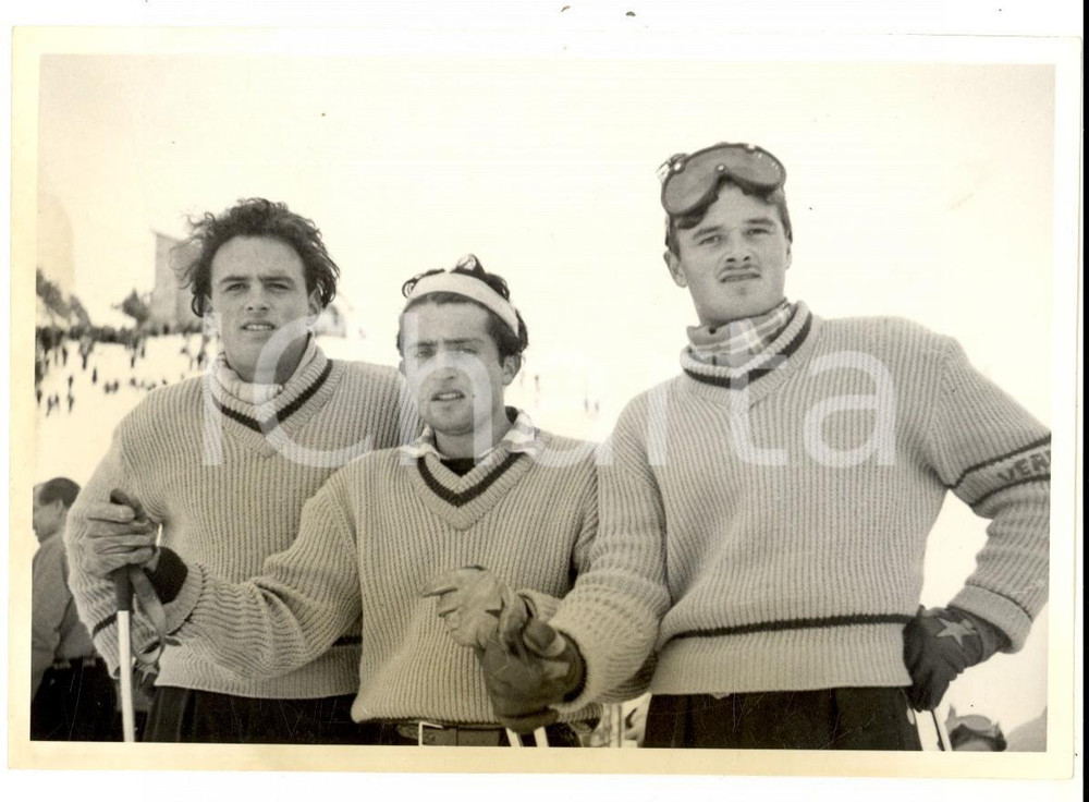 Fotografia d epoca originale 1950 ca SWITZERLAND Campionati SCI ALPINO Ritratto dei fratelli FELLAY Foto 1