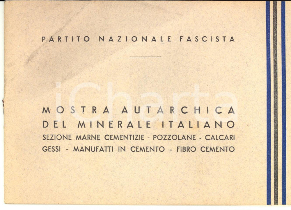 Documento originale, autentico 1938 PNF ROMA Mostra Autarchica del Minerale Italiano Libretto ILLUSTRATO 1