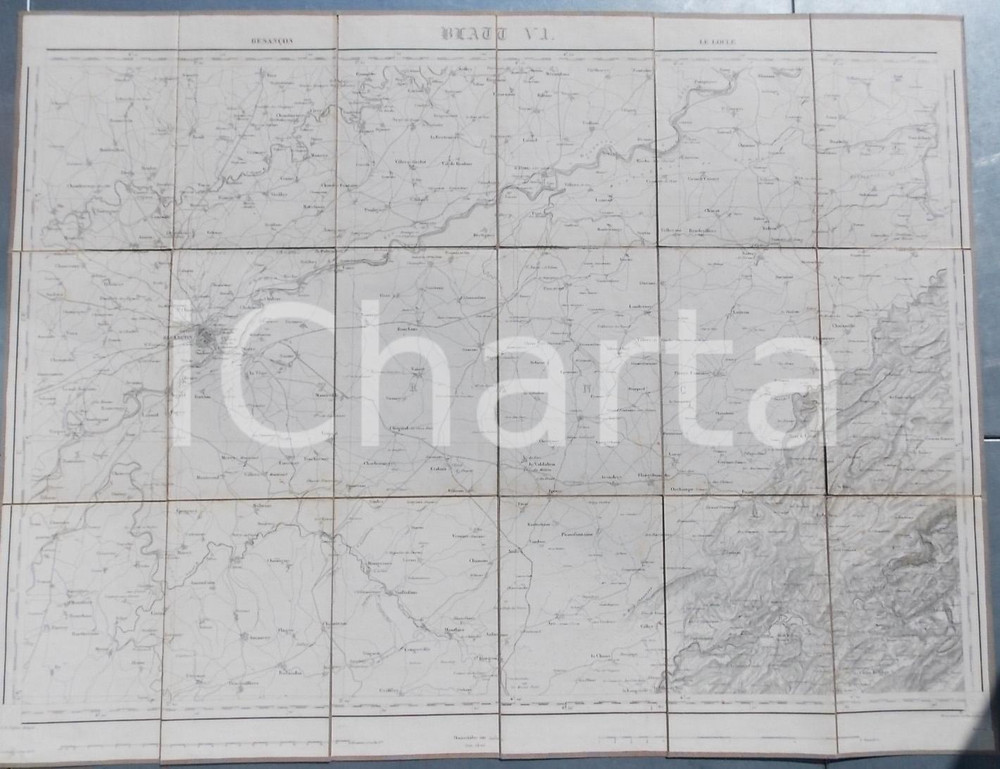 Mappa, planimetria storica 1870 DUFOUR Carte SUISSE BESANCON  LE LOCLE Mappa n°6 75x55 cm 1