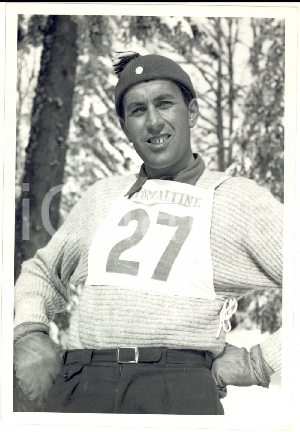 Fotografia d epoca originale 1950 ca SWITZERLAND Campionati SCI DI FONDO Ritratto di Franz REGLI Foto 1