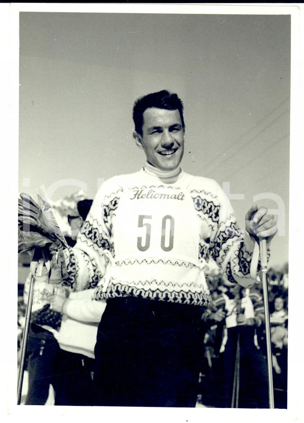 Fotografia d epoca originale 1950 ca SWITZERLAND Campionati SCI ALPINO Ritratto di Roger STAUB Foto 1