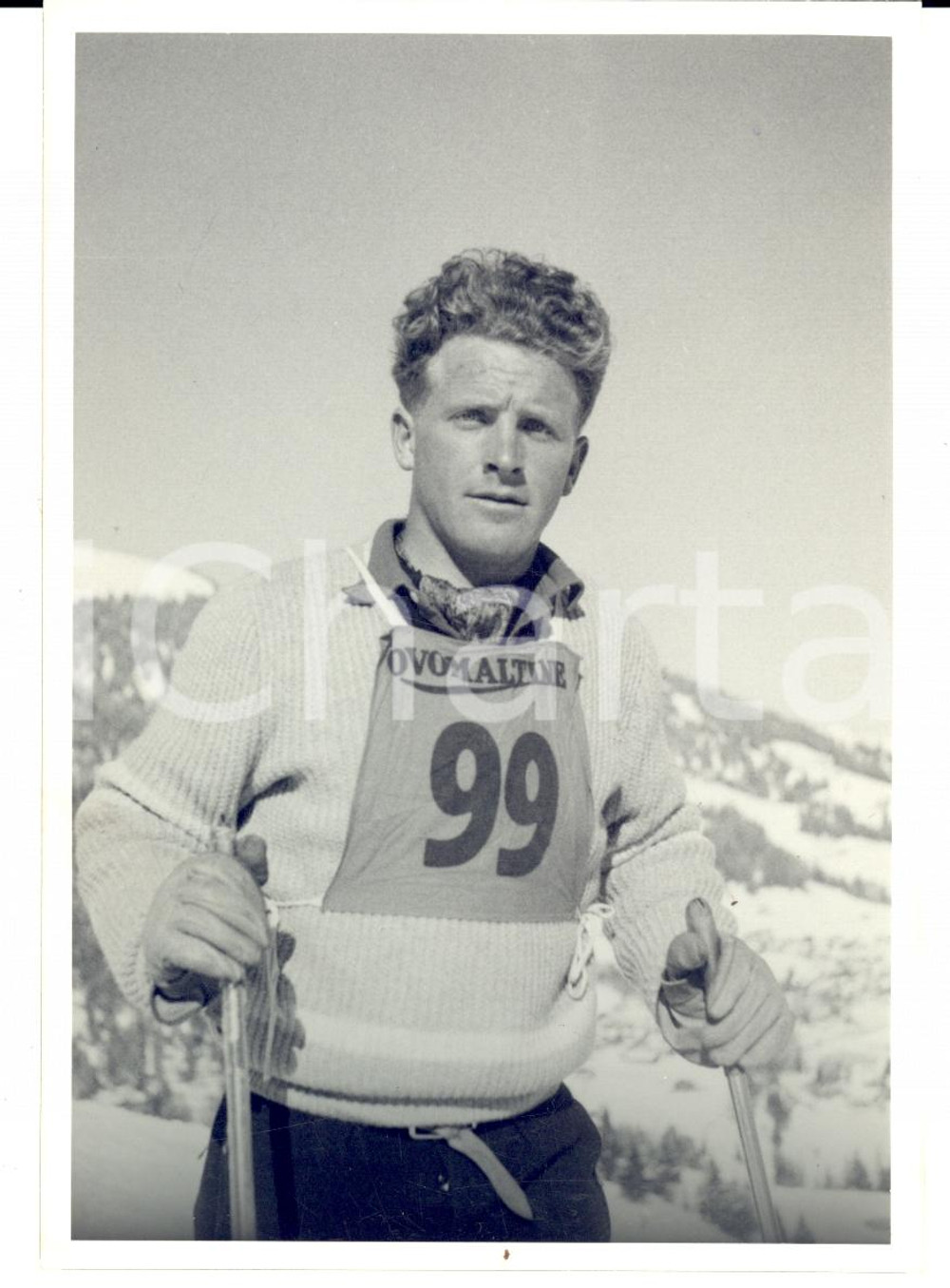 Fotografia d epoca originale 1960 ca SWITZERLAND Campionati SCI ALPINO Bernhard PERREN pronto per la gara 3 1