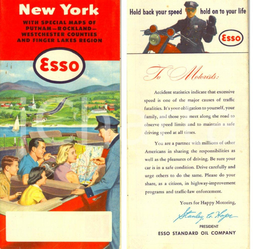 Mappa, planimetria storica 1954 NEW YORK with maps PUTNAM, ROCKLAND, FINGER LAKES Carta stradale ESSO 1