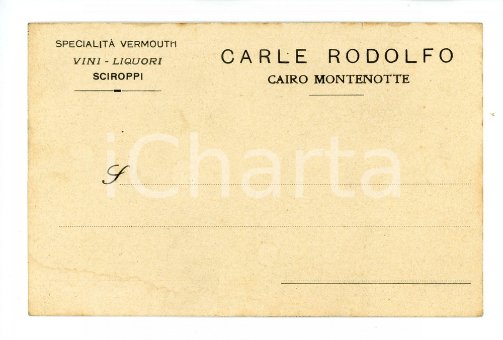 Cartolina originale da collezione 1920 ca CAIRO MONTENOTTE Rodolfo CARLE Specialità vermouth  Cartolina 14x9 cm 1