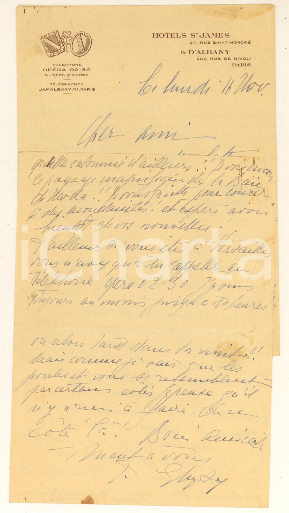 Autografo originale 1935 ca PARIS  Principessa Jeanne GHIKA  Lettera a un amica AUTOGRAFO 1