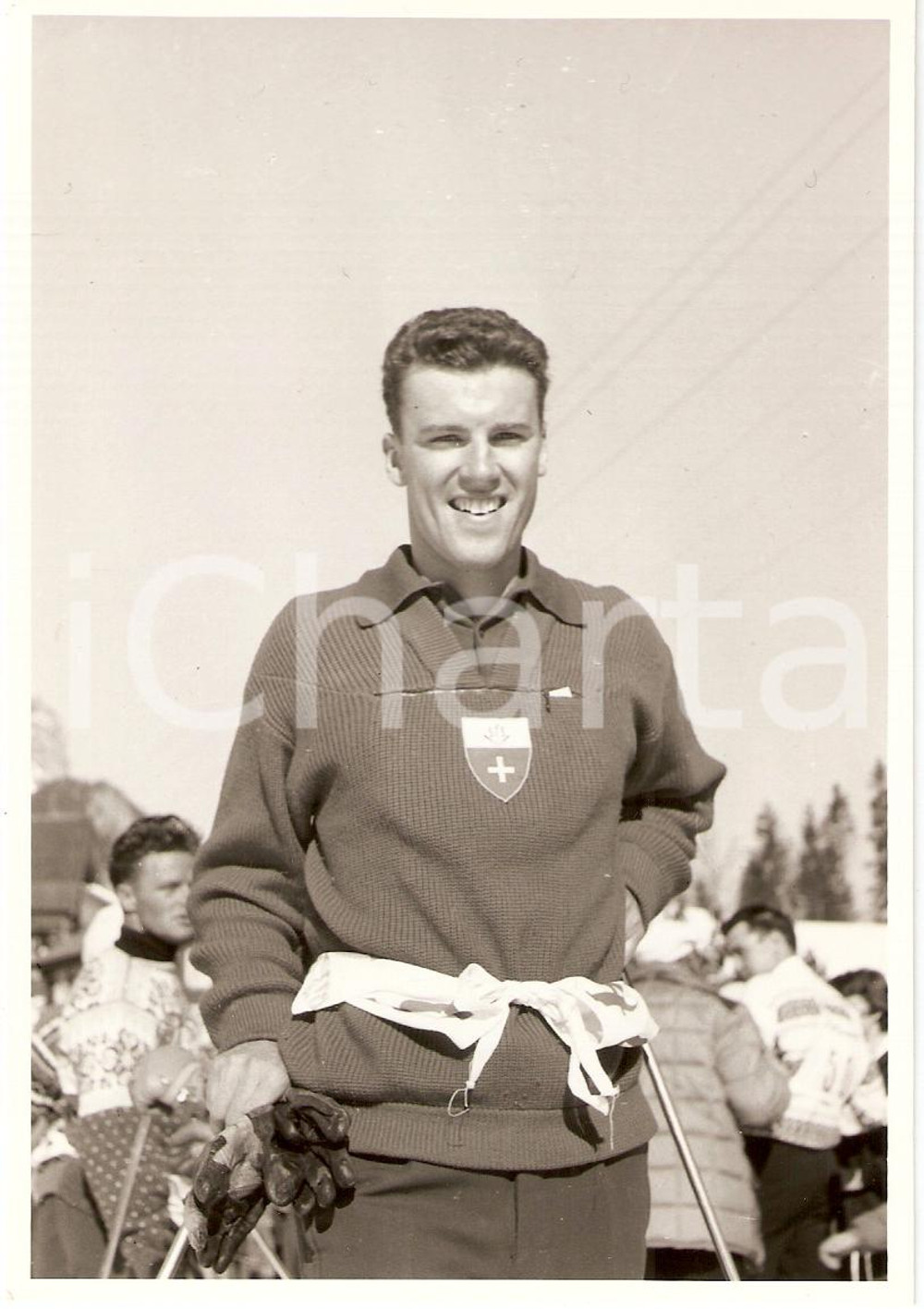 Fotografia d epoca originale 1950 ca SWITZERLAND Campionati SCI ALPINO Ritratto Nando PAJAROLA Fotografia 1