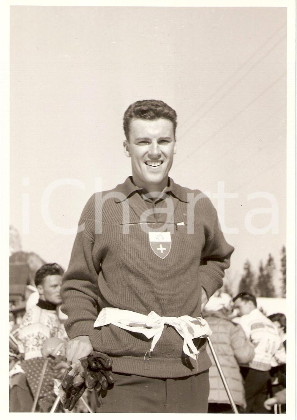 Fotografia d epoca originale 1950 ca SWITZERLAND Campionati SCI ALPINO Ritratto Nando PAJAROLA Fotografia 1
