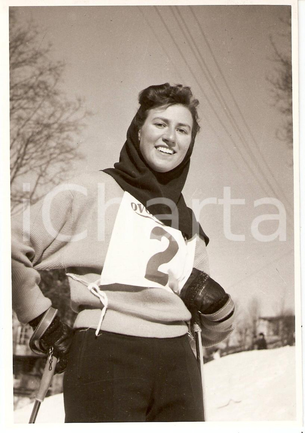 Fotografia d epoca originale 1955 ca SWITZERLAND Campionati SCI ALPINO Rosmarie REICHENBACH Foto 1