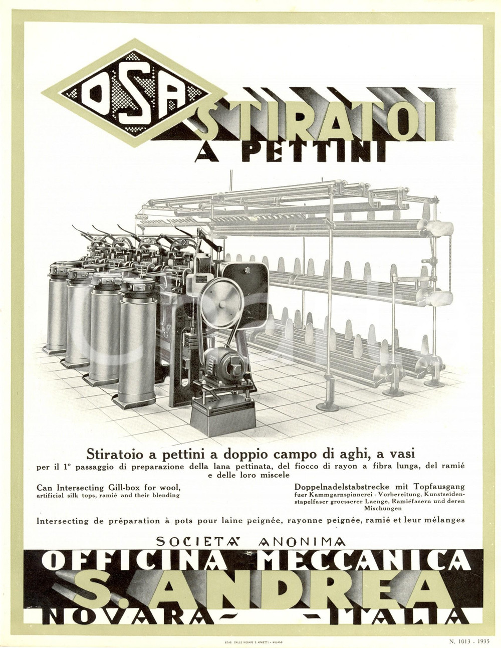 Materiale pubblicitario d’epoca 1935 NOVARA Officina SANT ANDREA OSA Stiratoio a pettini Pubblicità 3 1