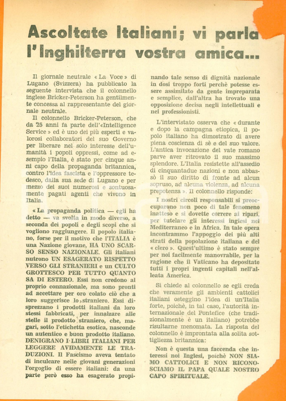 Documento originale, autentico 1944 WW2 PROPAGANDA RSI  Gli Italiani si lasciano manipolare con gli slogan 1