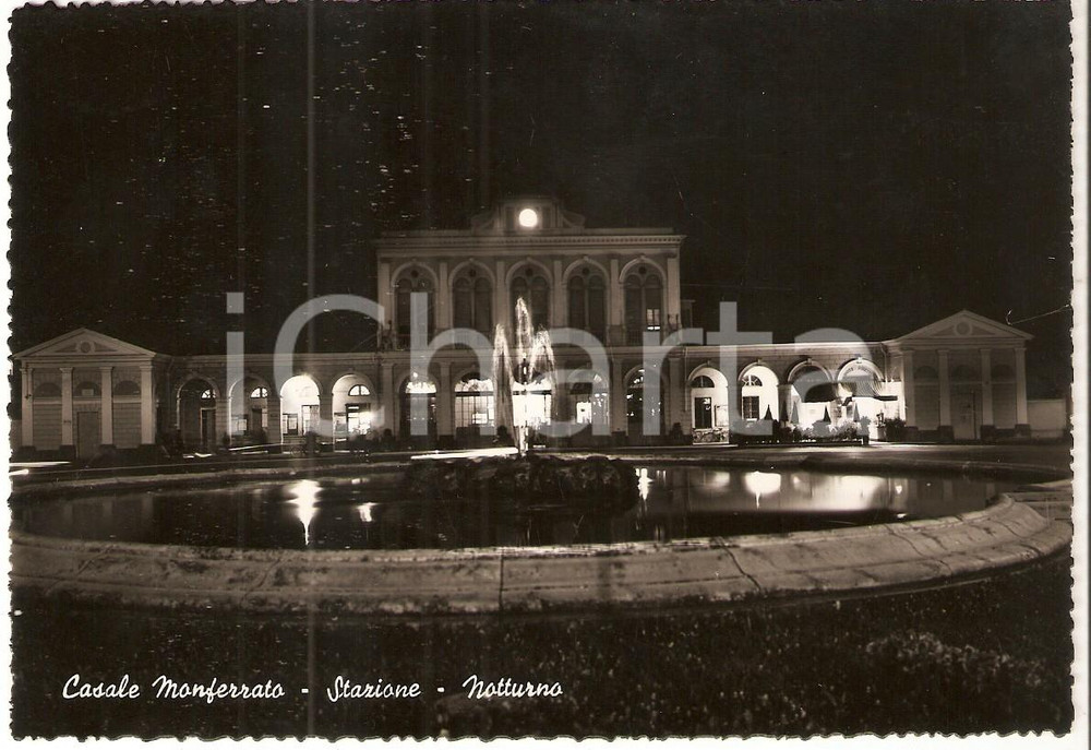 Cartolina originale da collezione 1950 ca CASALE MONFERRATO AL Panorama notturno con stazione Cartolina 1 1