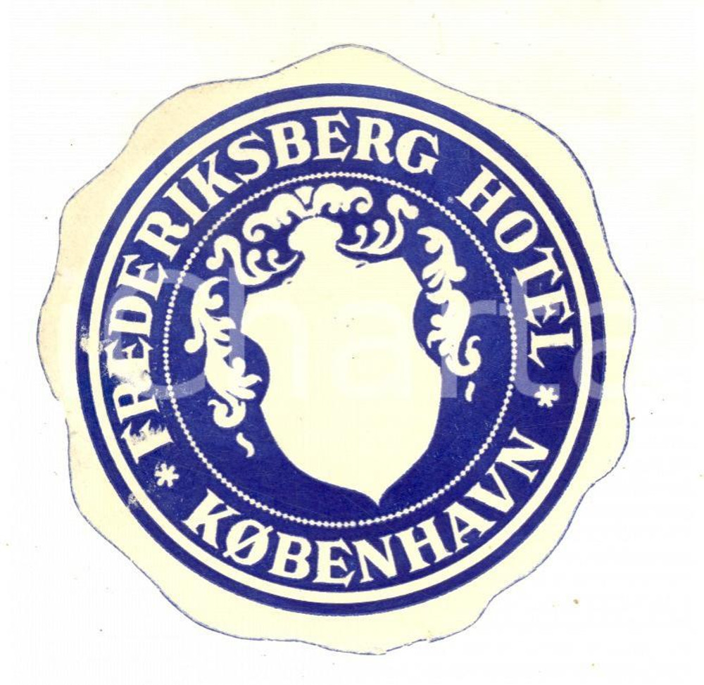 Materiale pubblicitario d’epoca 1950 ca KOBENHAVN DENMARK Frederiksberg Hotel Etichetta pubblicitaria 10 cm 1
