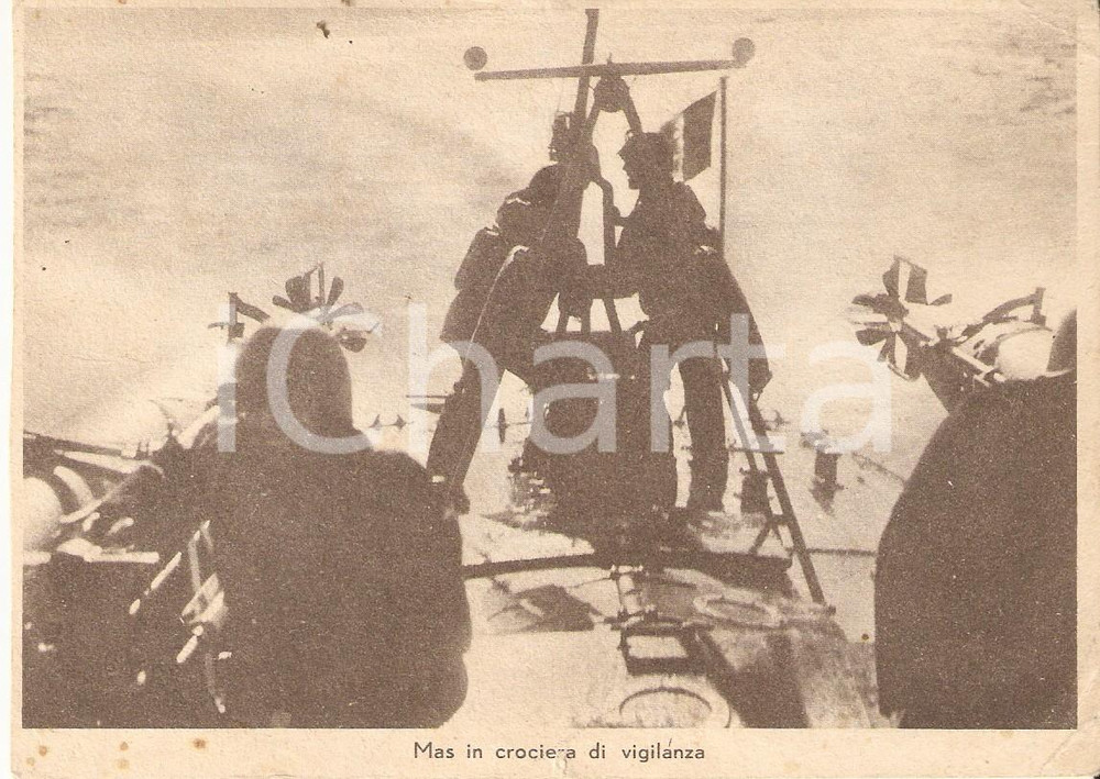 Cartolina originale da collezione 1940 ca WW2 Marina militare MAS in crociera di vigilanza Cartolina 1